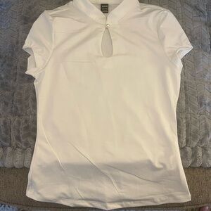 SHEIN White Short Sleeve Keyhole Top with Pearl Button